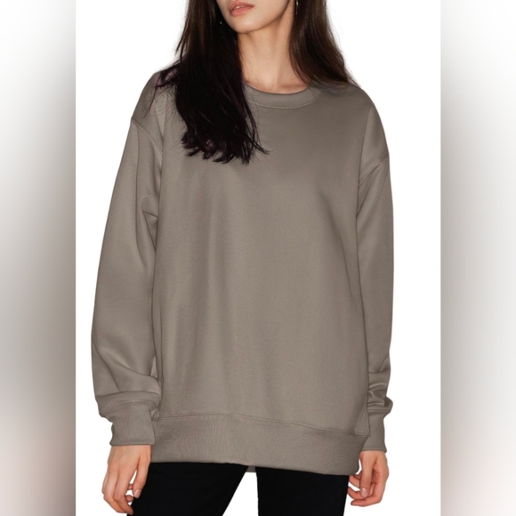 Pumiey Taupe Olive Green Oversized Crewneck Women's Size L Sweatshirt NWT - Picture 11 of 11